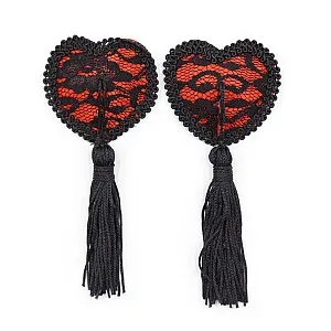 מדבקות לפטמות לב בעיטור תחרה ופרנזים מדבקות לפטמות לב בעיטור תחרה ופרנזים