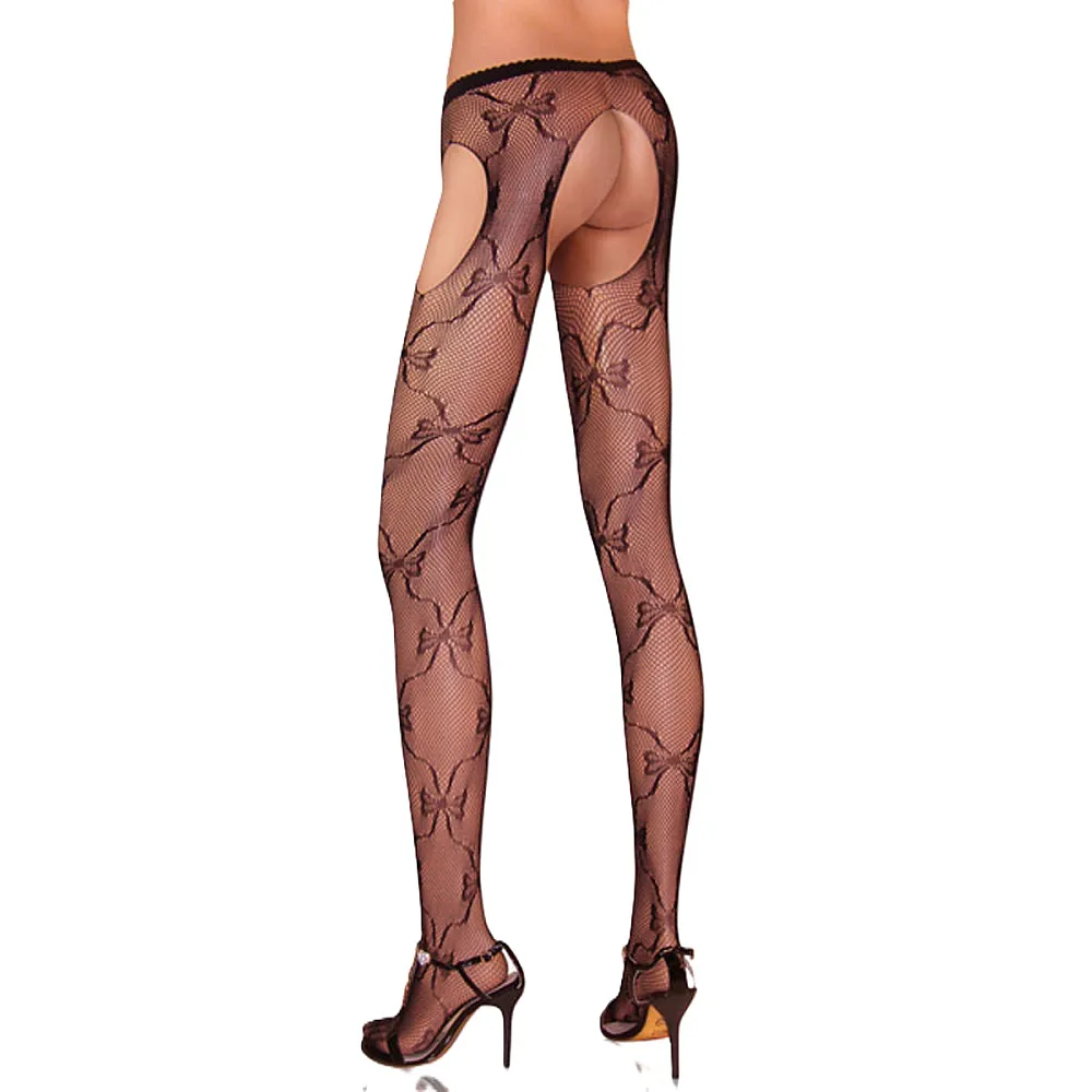 גרביון רשת פתוח במפשעה דוגמת פפיונים | Crotchless