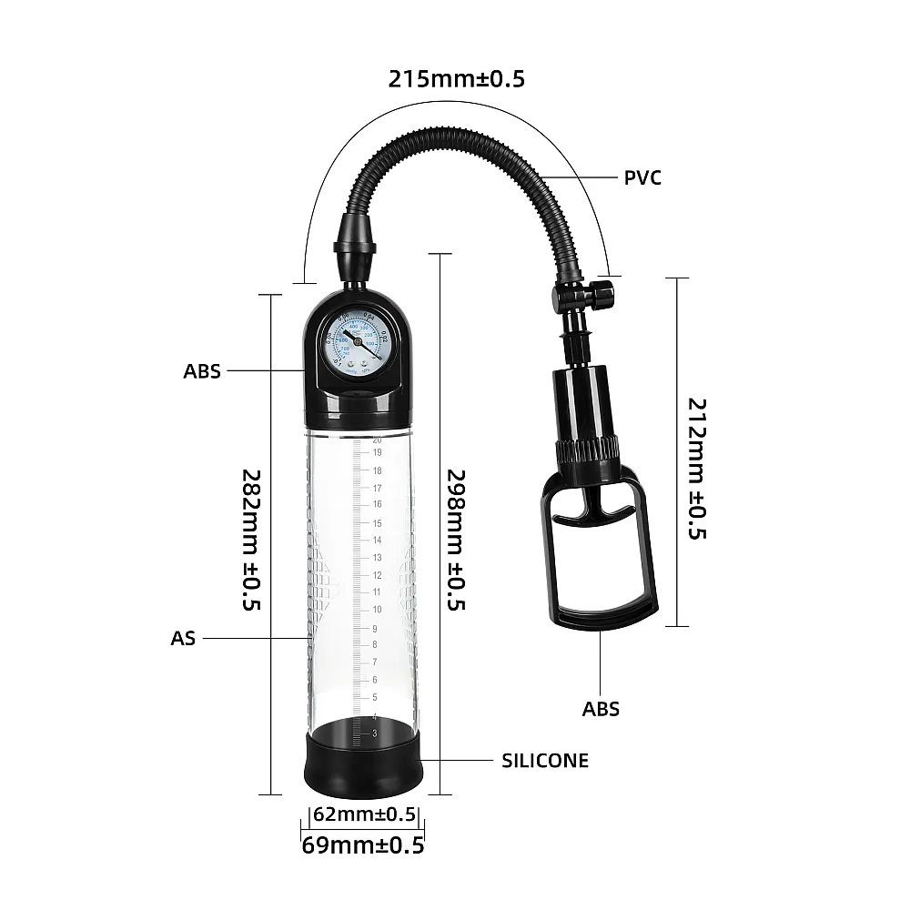 משאבת זקפה והגדלה ידנית עם מכשיר למדידת לחץ | TIME TO PUMP 