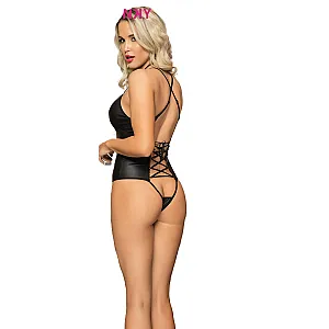 בגד גוף מבריק שרוכים צד | Wet Look