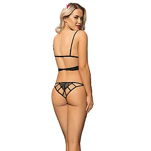 סט תחרה שחור פתוח מפשעה | Black