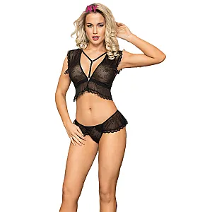 סט תחרה שחור עם רתמת חזה | Harness