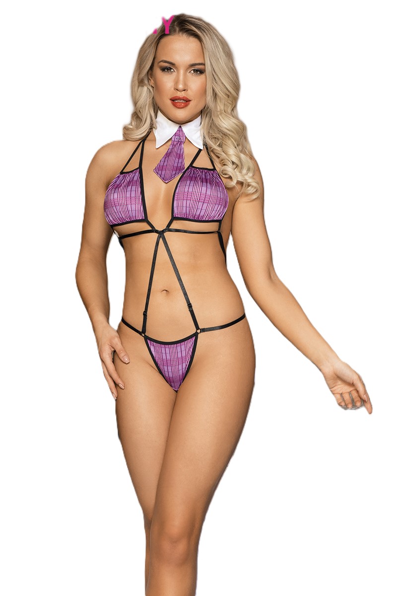 הלבשה סקסית - בגד גוף סקסי משובץ הלבשה סקסית - בגד גוף סקסי משובץ